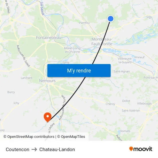 Coutencon to Chateau-Landon map