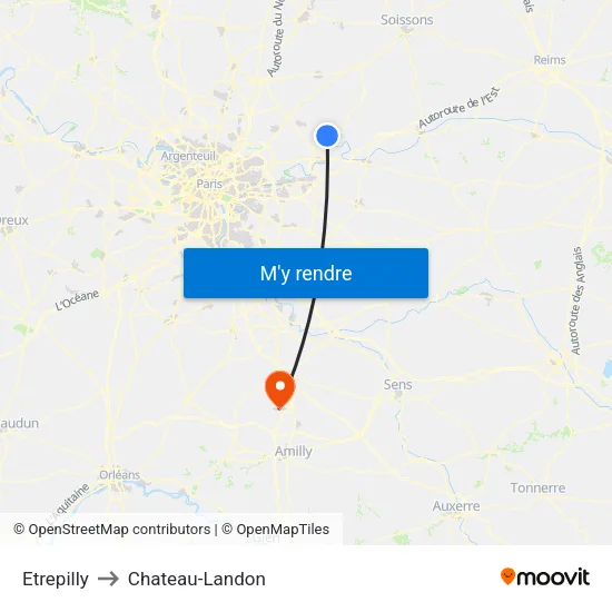 Etrepilly to Chateau-Landon map