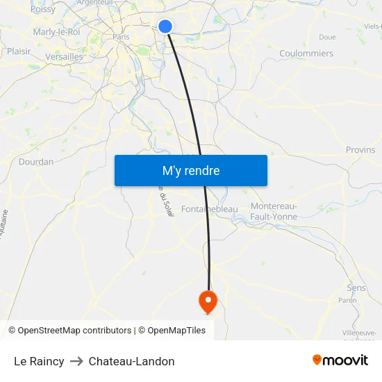 Le Raincy to Chateau-Landon map