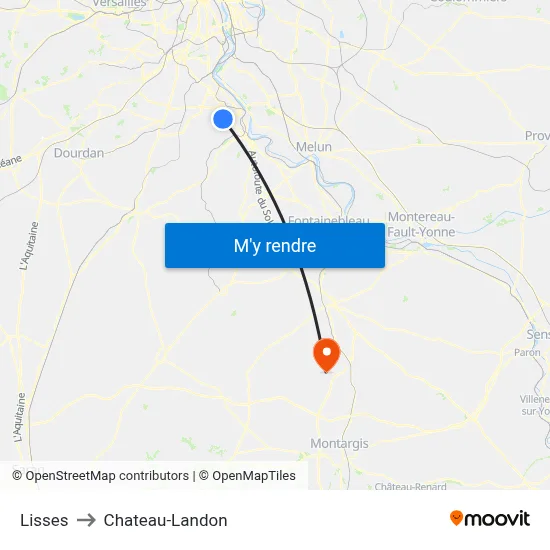 Lisses to Chateau-Landon map