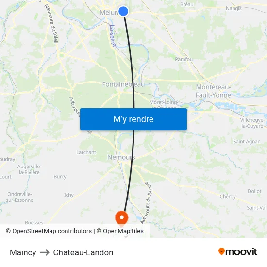 Maincy to Chateau-Landon map