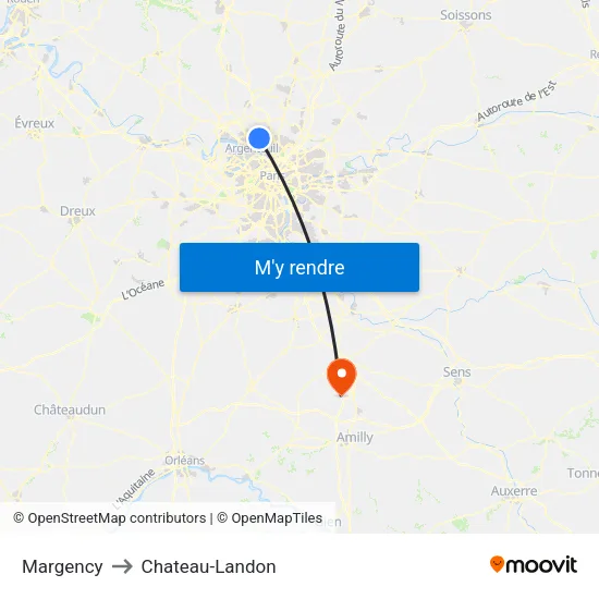 Margency to Chateau-Landon map