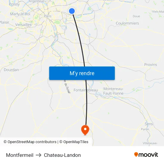 Montfermeil to Chateau-Landon map