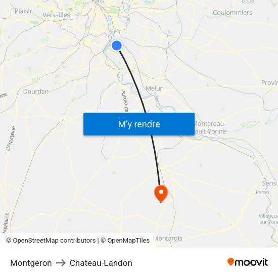 Montgeron to Chateau-Landon map