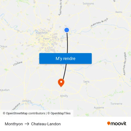 Monthyon to Chateau-Landon map