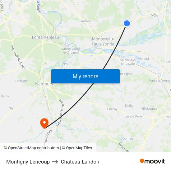 Montigny-Lencoup to Chateau-Landon map