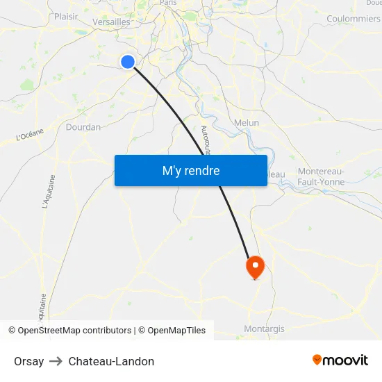 Orsay to Chateau-Landon map