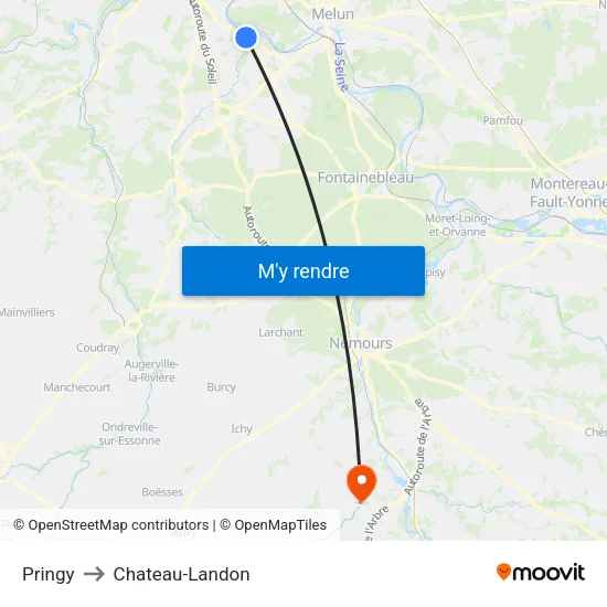 Pringy to Chateau-Landon map