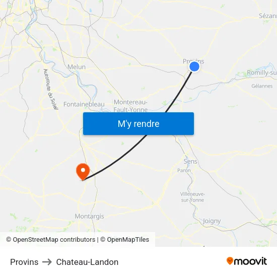 Provins to Chateau-Landon map