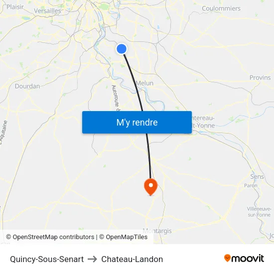 Quincy-Sous-Senart to Chateau-Landon map