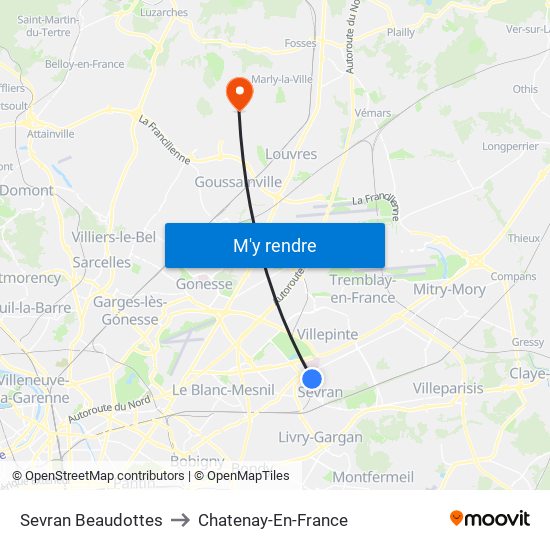 Sevran Beaudottes to Chatenay-En-France map