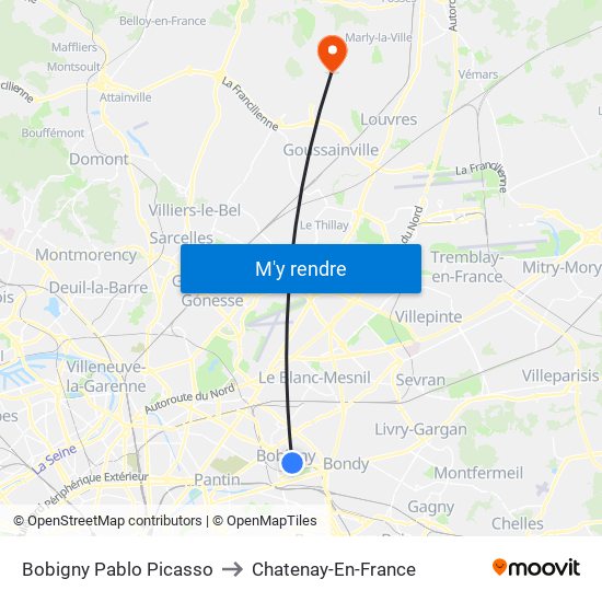 Bobigny Pablo Picasso to Chatenay-En-France map