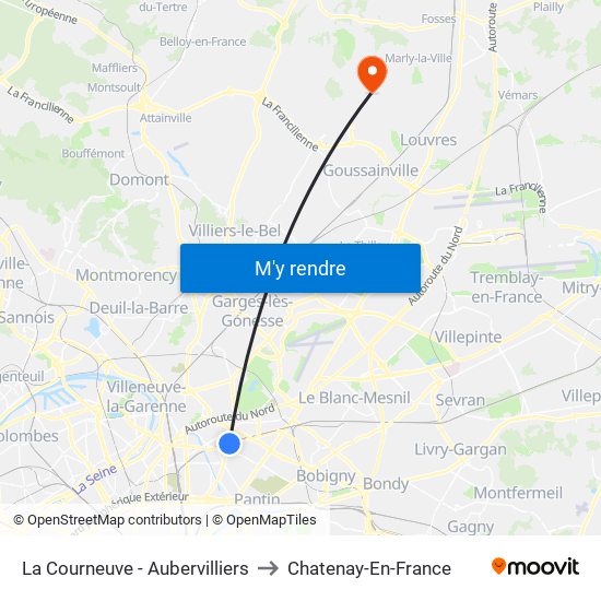 La Courneuve - Aubervilliers to Chatenay-En-France map