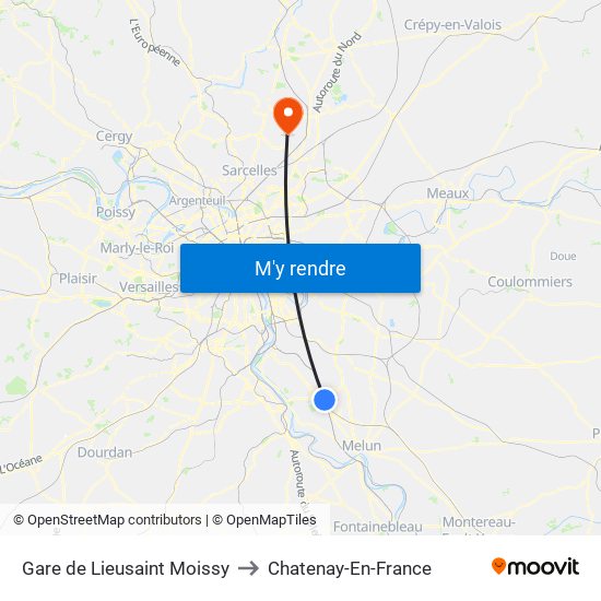 Gare de Lieusaint Moissy to Chatenay-En-France map