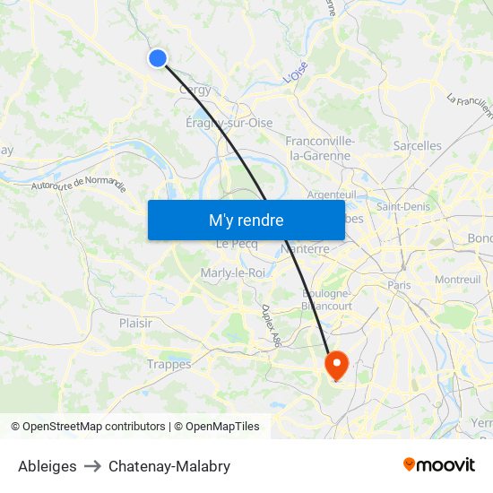 Ableiges to Chatenay-Malabry map