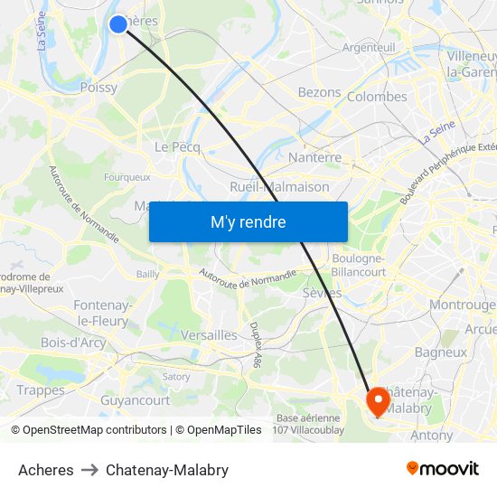 Acheres to Chatenay-Malabry map