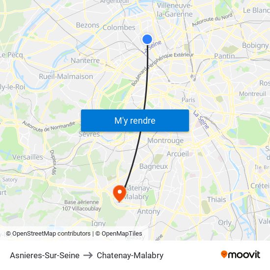 Asnieres-Sur-Seine to Chatenay-Malabry map