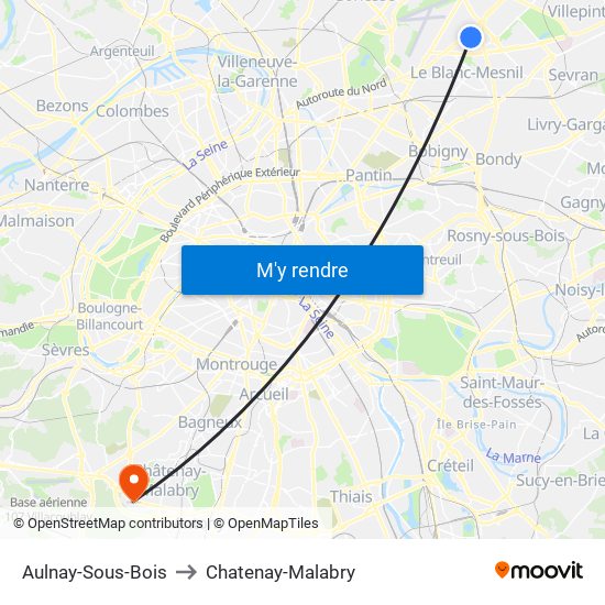 Aulnay-Sous-Bois to Chatenay-Malabry map