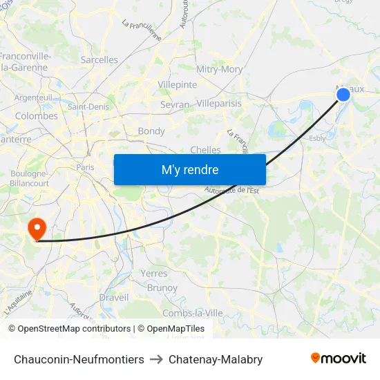 Chauconin-Neufmontiers to Chatenay-Malabry map