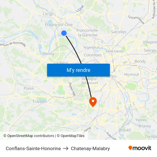 Conflans-Sainte-Honorine to Chatenay-Malabry map