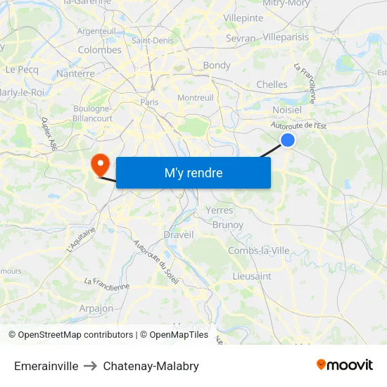 Emerainville to Chatenay-Malabry map