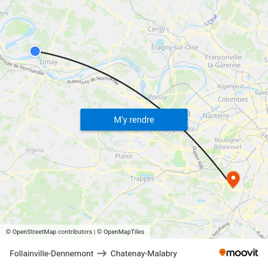 Follainville-Dennemont to Chatenay-Malabry map