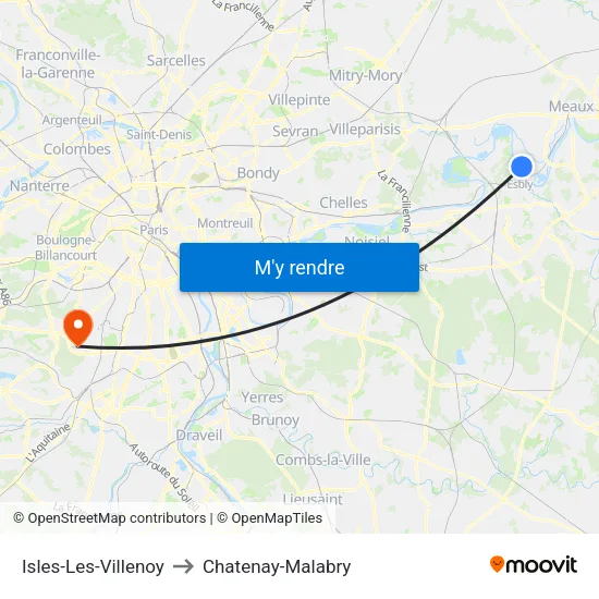 Isles-Les-Villenoy to Chatenay-Malabry map