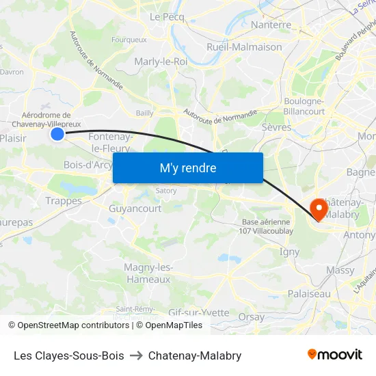 Les Clayes-Sous-Bois to Chatenay-Malabry map