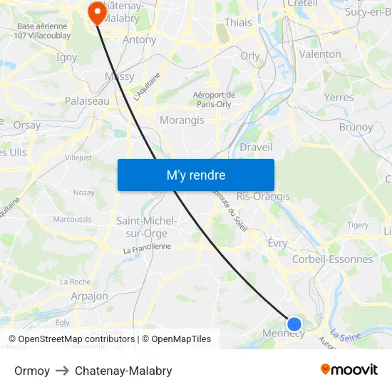 Ormoy to Chatenay-Malabry map
