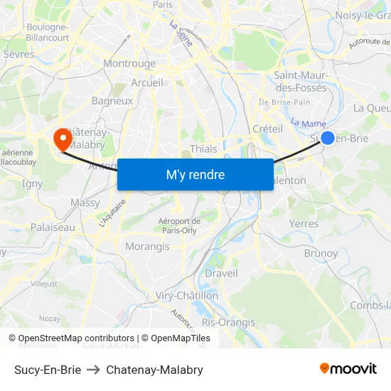 Sucy-En-Brie to Chatenay-Malabry map