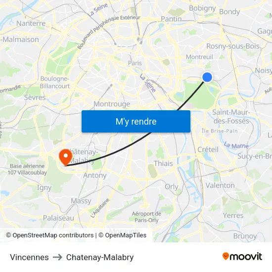 Vincennes to Chatenay-Malabry map
