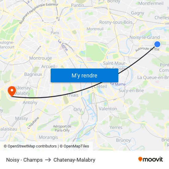 Noisy - Champs to Chatenay-Malabry map