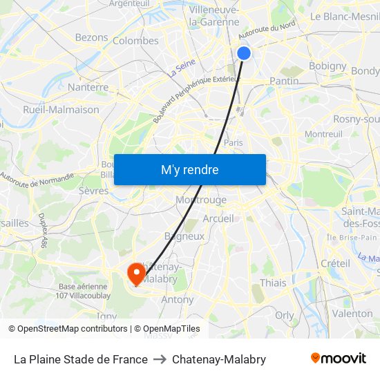 La Plaine Stade de France to Chatenay-Malabry map