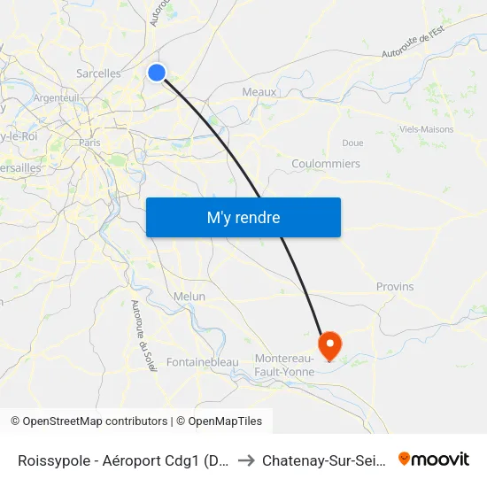 Roissypole - Aéroport Cdg1 (D1) to Chatenay-Sur-Seine map