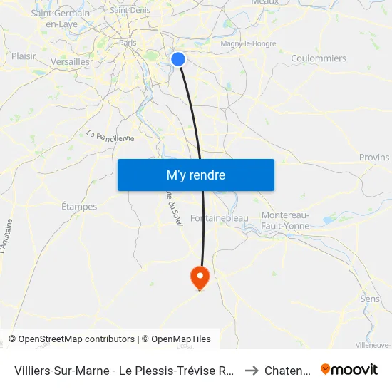 Villiers-Sur-Marne - Le Plessis-Trévise RER to Chatenoy map