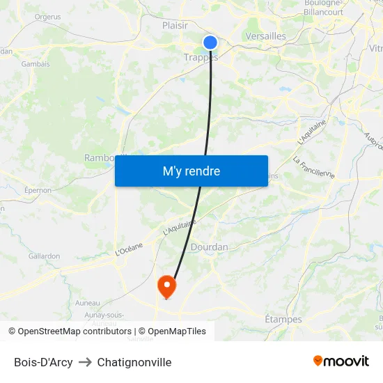 Bois-D'Arcy to Chatignonville map