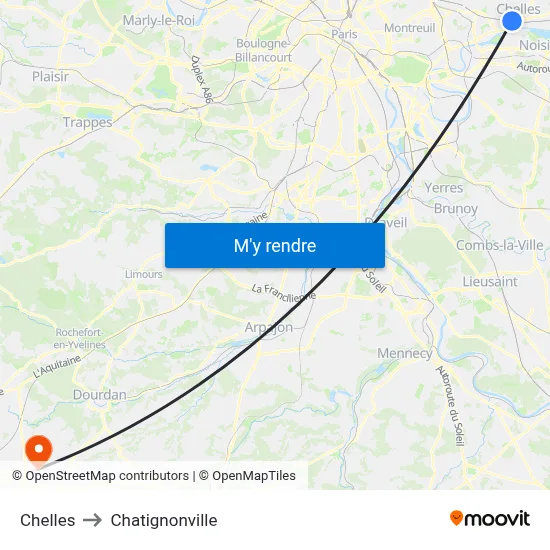 Chelles to Chatignonville map