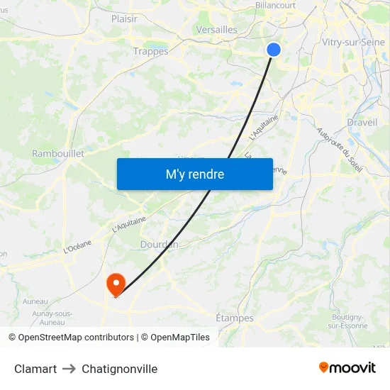 Clamart to Chatignonville map