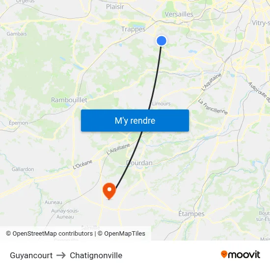 Guyancourt to Chatignonville map