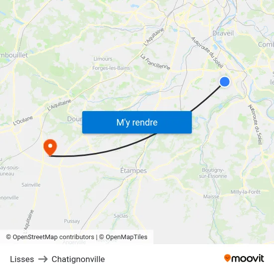Lisses to Chatignonville map