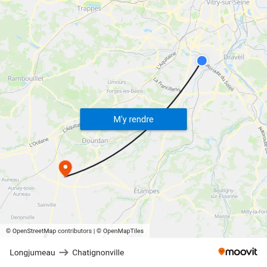 Longjumeau to Chatignonville map