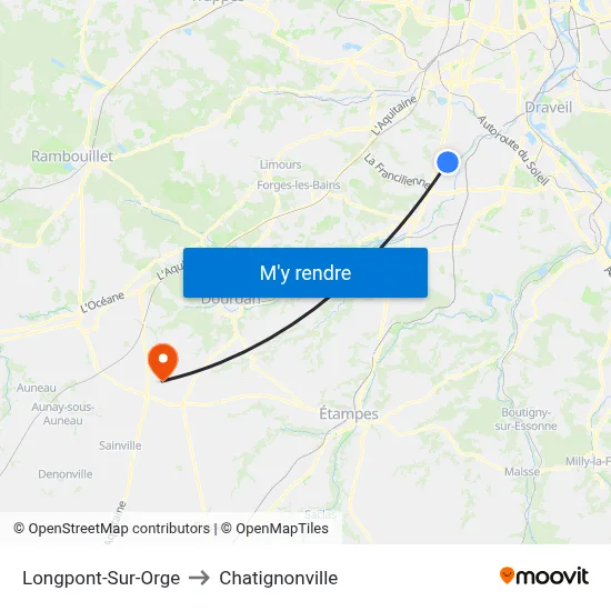 Longpont-Sur-Orge to Chatignonville map