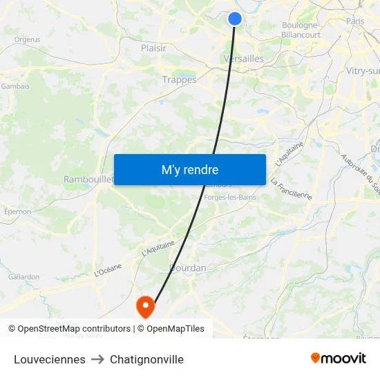 Louveciennes to Chatignonville map