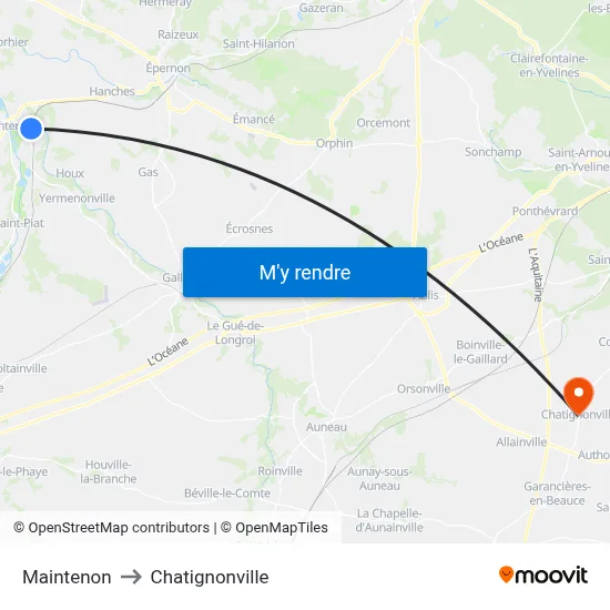 Maintenon to Chatignonville map