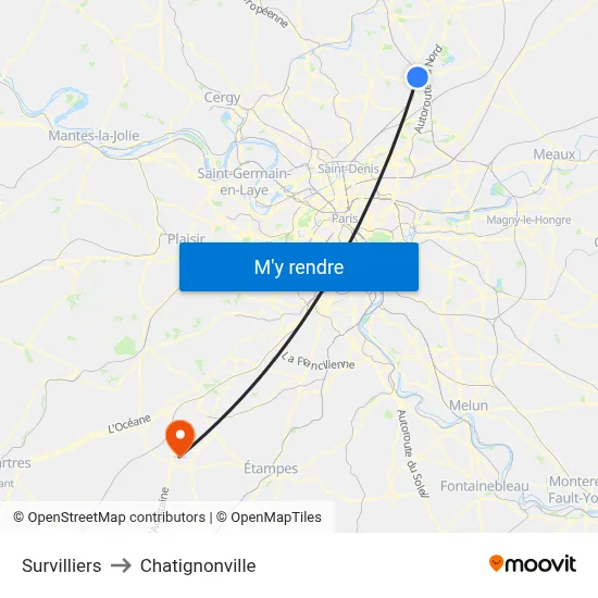 Survilliers to Chatignonville map