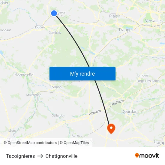 Tacoignieres to Chatignonville map