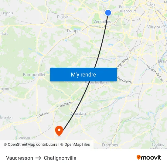 Vaucresson to Chatignonville map