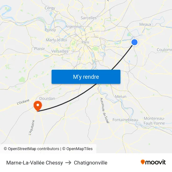 Marne-La-Vallée Chessy to Chatignonville map