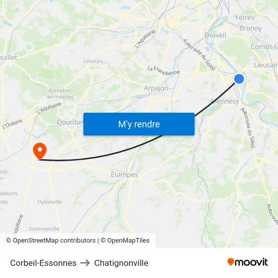Corbeil-Essonnes to Chatignonville map