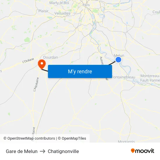 Gare de Melun to Chatignonville map